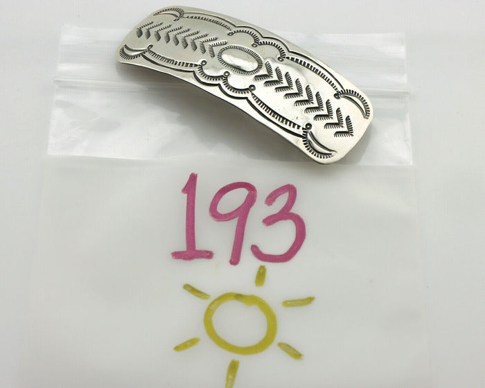 Navajo Hair Clip Barrette .925 Silver Hand Stamped Artist Signed Harold Tom C80s