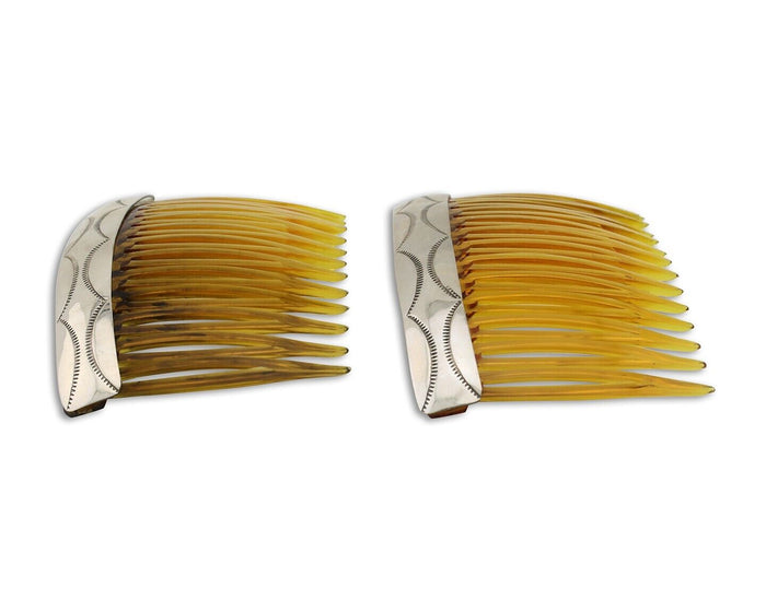 Navajo Hair Comb 925 Silver Hand Stamped Native American Artist 2 Piece Set C80s