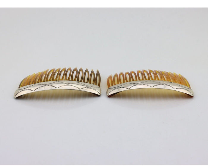 Navajo Hair Comb 925 Silver Hand Stamped Native American Artist 2 Piece Set C80s