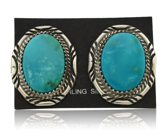 Navajo Hand Stamped Earrings 925 Silver Natural Turquoise Signed Virgil Begay
