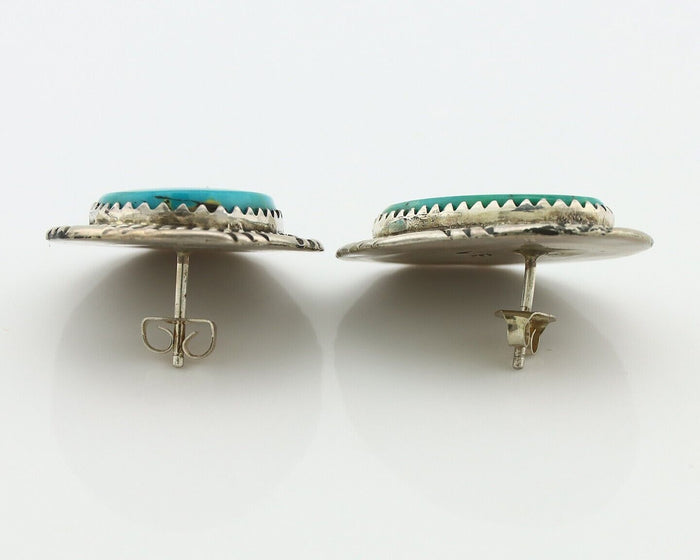 Navajo Hand Stamped Earrings 925 Silver Natural Turquoise Signed Virgil Begay