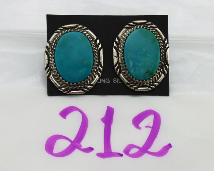 Navajo Hand Stamped Earrings 925 Silver Natural Turquoise Signed Virgil Begay