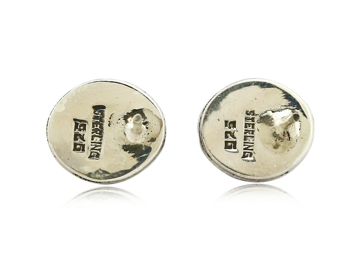 Navajo Hand Stamped Natural Mined Black Onyx .925 SOLID Silver Stud Earrings