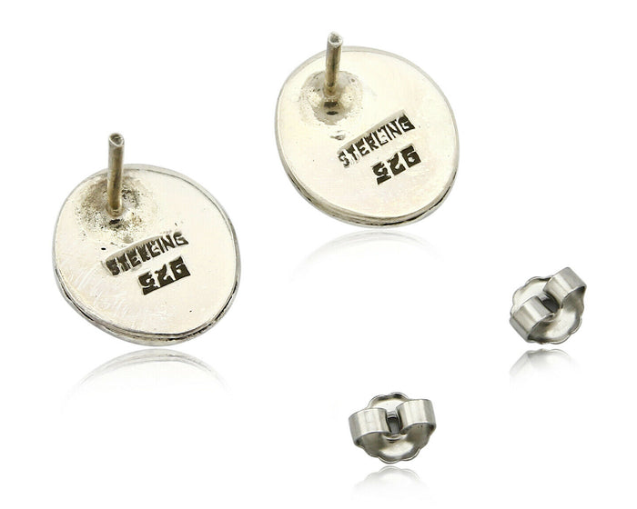Navajo Hand Stamped Natural Mined MOP .925 SOLID Silver Stud Earrings