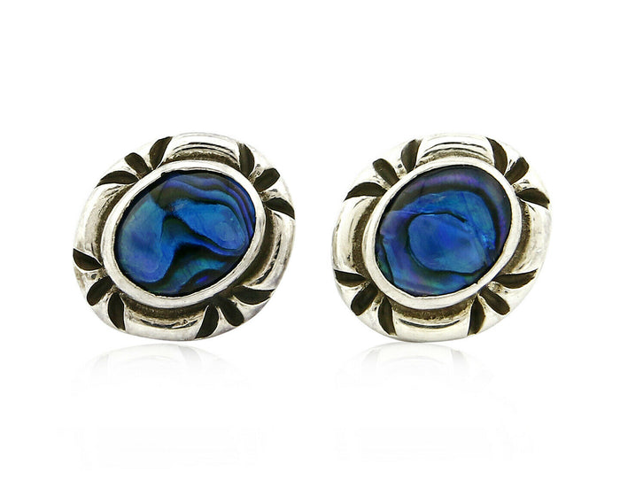 Navajo Hand Stamped Natural Mined MOP .925 SOLID Silver Stud Earrings