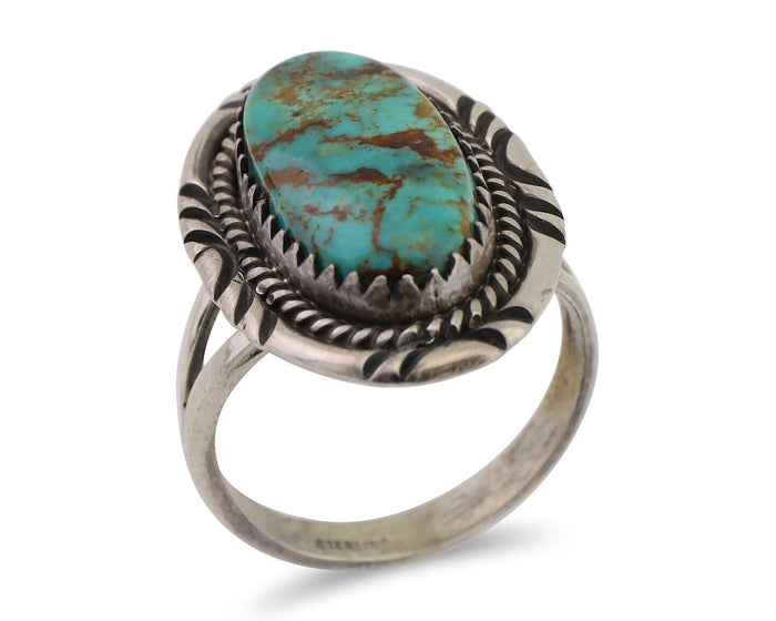 Navajo Hand Stamped Ring 925 Silver Natural Turquoise Native Artist C.80's