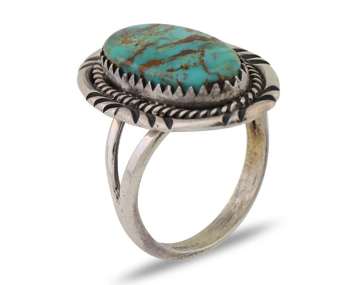 Navajo Hand Stamped Ring 925 Silver Natural Turquoise Native Artist C.80's