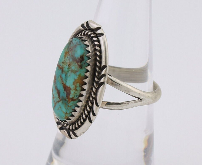 Navajo Hand Stamped Ring 925 Silver Natural Turquoise Native Artist C.80's