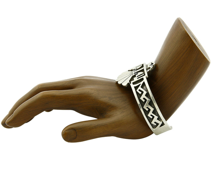 Navajo Handmade Bracelet .925 Silver Thunderbird Overlay Cuff