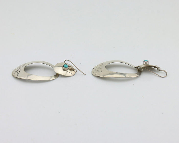 Navajo Handmade Earrings 925 Silver Blue Turquoise Native Artist C.80s