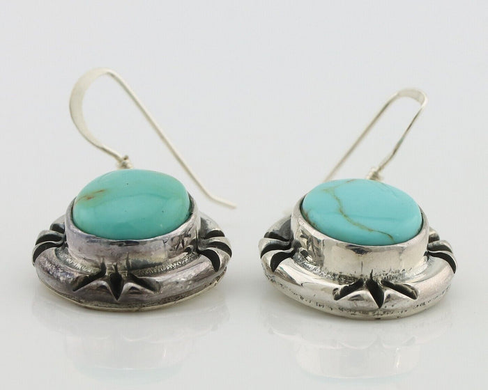 Navajo Handmade Earrings 925 Silver Natural Arizona Turquoise Signed Gecko C.80s