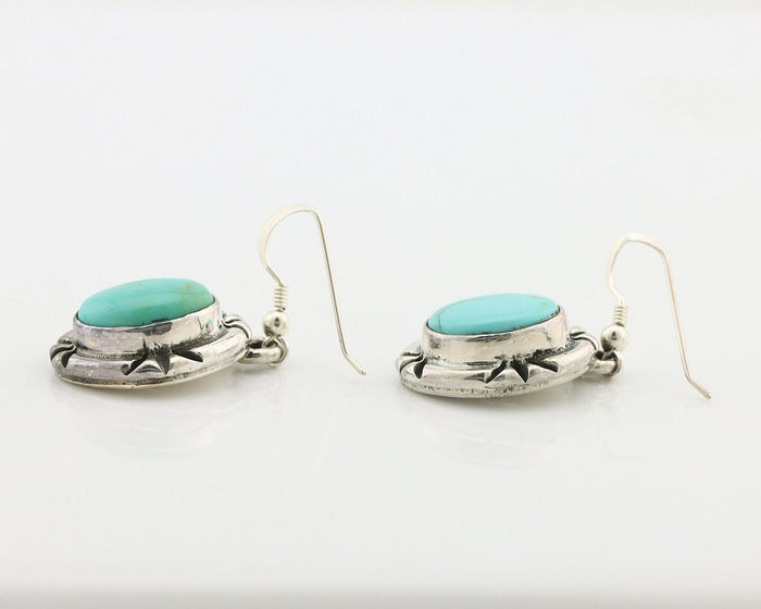 Navajo Handmade Earrings 925 Silver Natural Arizona Turquoise Signed Gecko C.80s