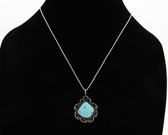 Navajo Handmade Necklace 925 Silver Natural Blue Turquoise Native Artist C.70's