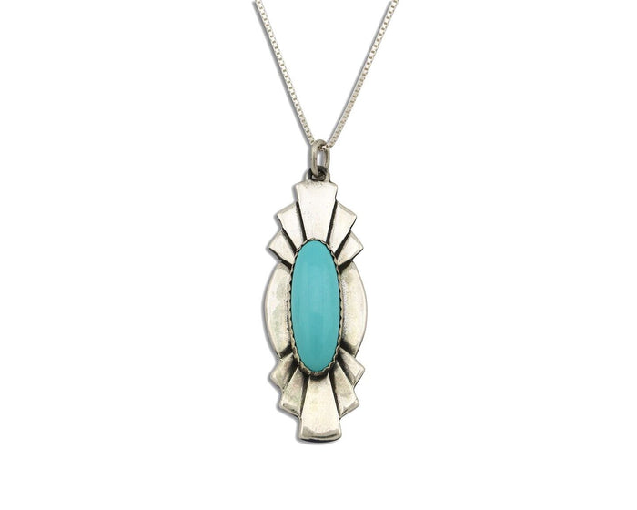 Navajo Handmade Necklace 925 Silver Natural Blue Turquoise Native Artist C.80's