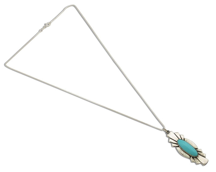 Navajo Handmade Necklace 925 Silver Natural Blue Turquoise Native Artist C.80's
