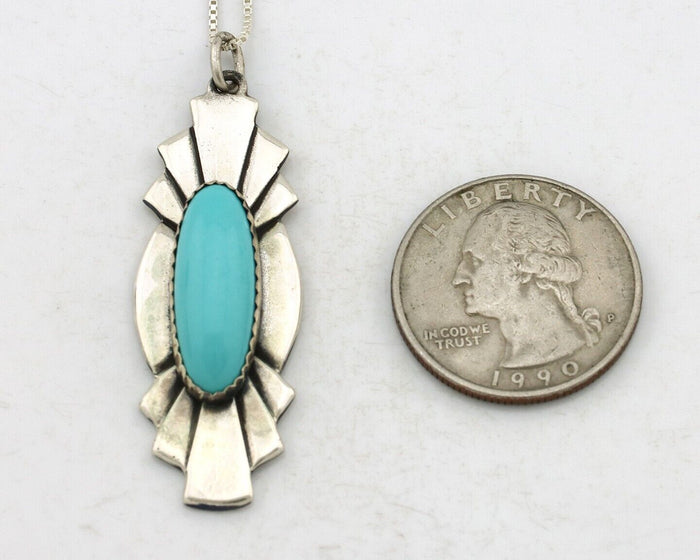 Navajo Handmade Necklace 925 Silver Natural Blue Turquoise Native Artist C.80's