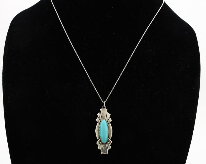 Navajo Handmade Necklace 925 Silver Natural Blue Turquoise Native Artist C.80's