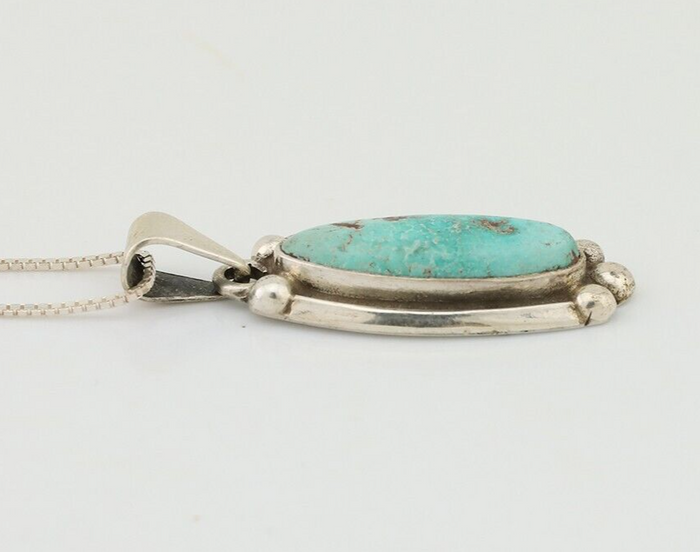 Navajo Handmade Pendant 925 Silver Turquoise Signed Sun Rise C.80's
