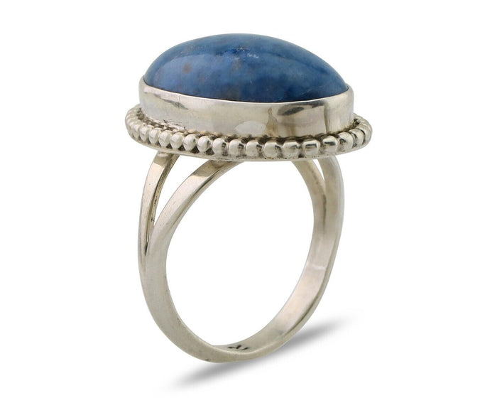 Navajo Handmade Ring 925 Silver Blue Denim Lapis Native American Artist C.80's