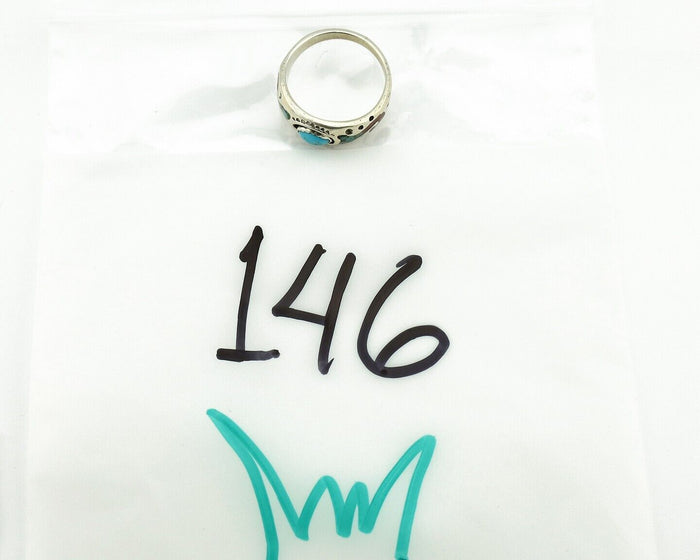 Navajo Handmade Ring 925 Silver Blue Turquoise & Coral Native American C.80's