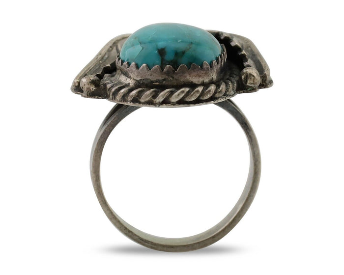 Navajo Handmade Ring 925 Silver Blue Turquoise Native American Artist C.80's