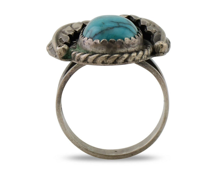 Navajo Handmade Ring 925 Silver Blue Turquoise Native American Artist C.80's