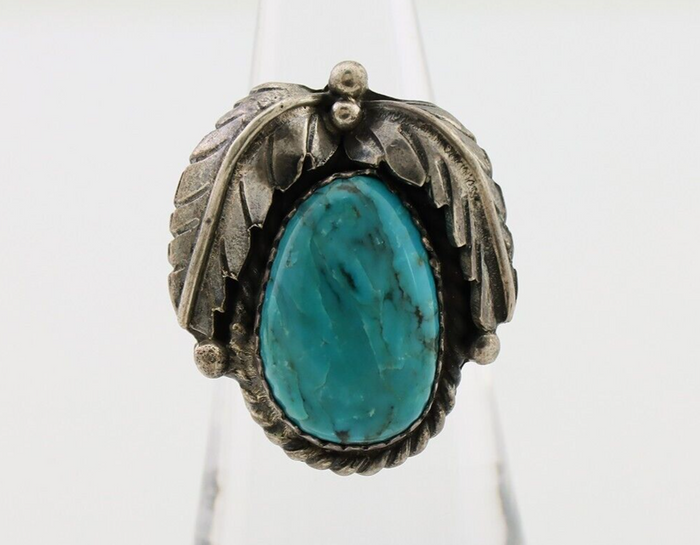 Navajo Handmade Ring 925 Silver Blue Turquoise Native American Artist C.80's