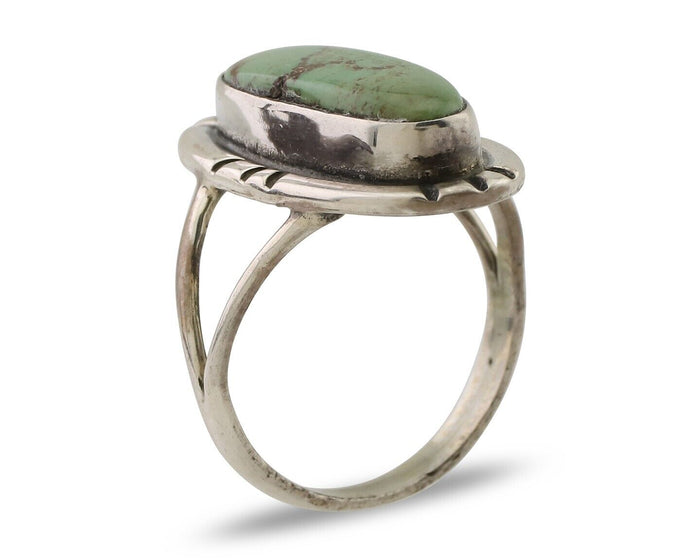 Navajo Handmade Ring 925 Silver Green Turquoise Artist Signed Kachina C.80's