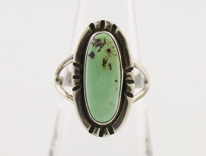 Navajo Handmade Ring 925 Silver Green Turquoise Artist Signed Kachina C.80's