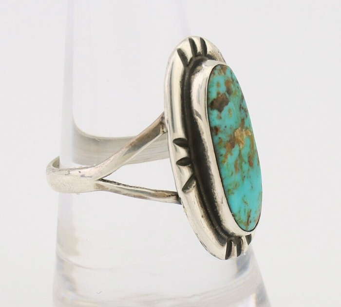 Navajo Handmade Ring 925 Silver Green Turquoise Artist Signed Kachina C.80's