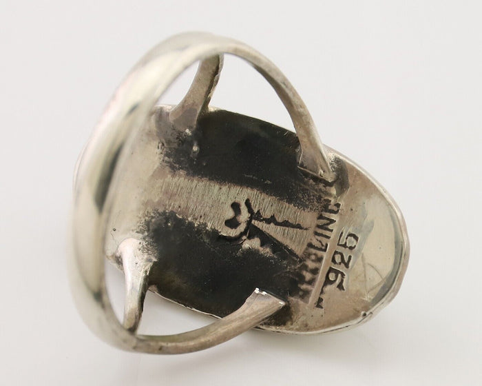Navajo Handmade Ring 925 Silver Green Turquoise Artist Signed Kachina C.80's