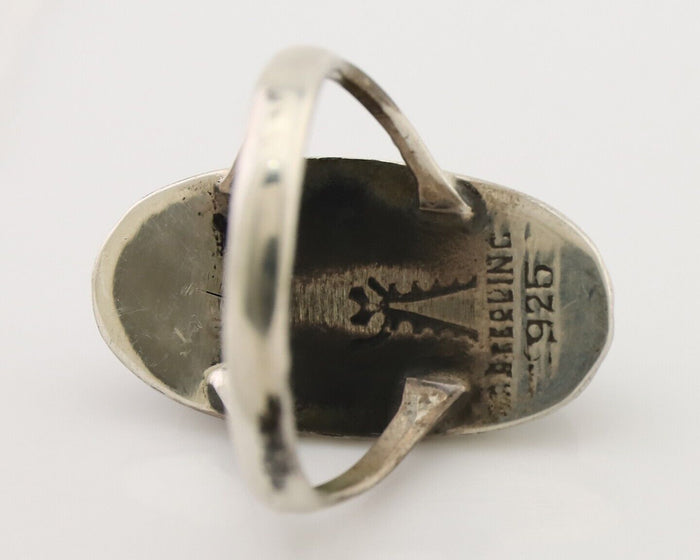 Navajo Handmade Ring 925 Silver Green Turquoise Artist Signed Kachina C.80's