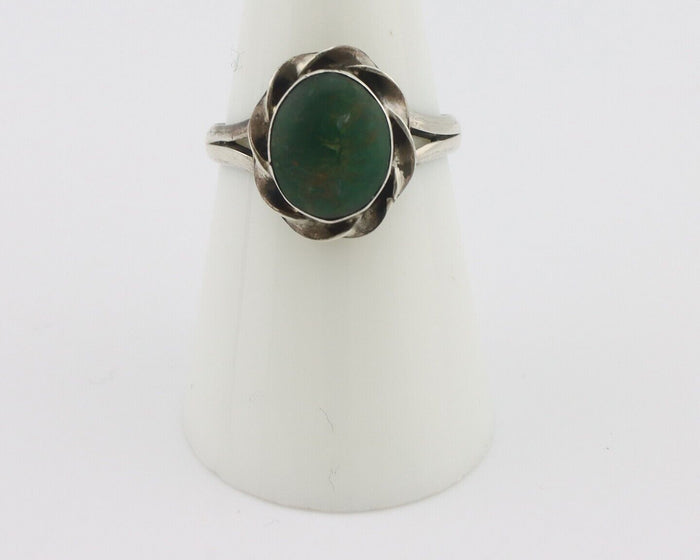 Navajo Handmade Ring 925 Silver Green Turquoise Native Artist C.80's