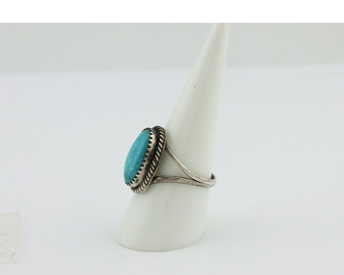 Navajo Handmade Ring 925 Silver Kingman Turquoise Artist Signed MC C.80's