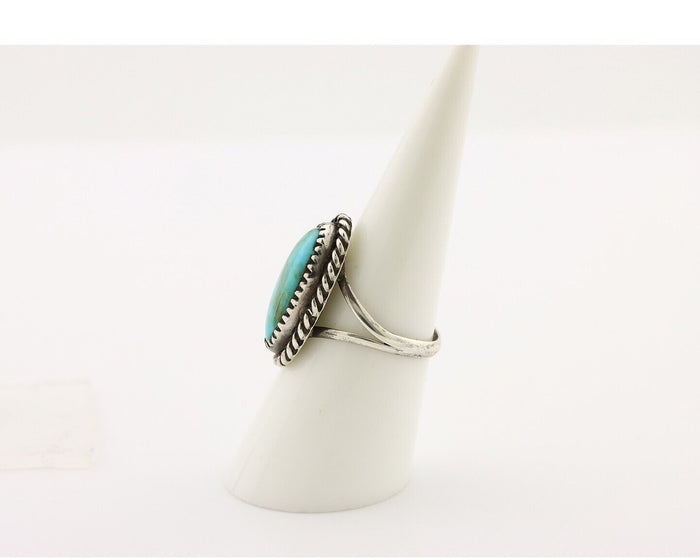 Navajo Handmade Ring 925 Silver Kingman Turquoise Artist Signed MC C.80's