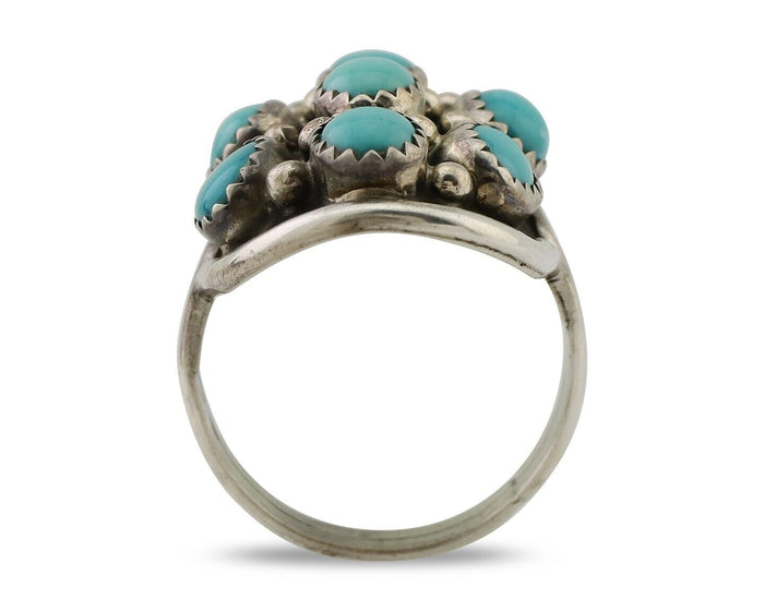 Navajo Handmade Ring 925 Silver Kingman Turquoise Artist Signed R C.80's