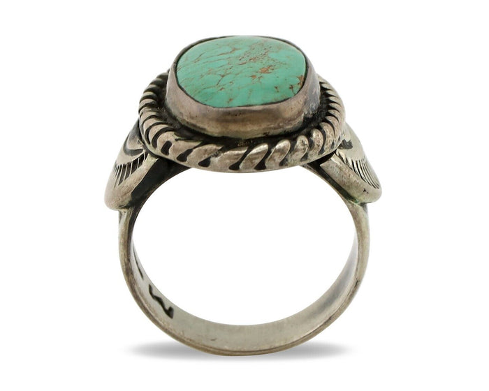 Navajo Handmade Ring 925 Silver Kingman Turquoise Signed M Montoya C.80's