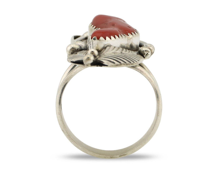 Navajo Handmade Ring 925 Silver Natural Coral Artist Signed Justin Morris C.80's