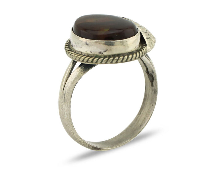 Navajo Handmade Ring 925 Silver Natural High Grade Fire Opal Native Artist C.80s