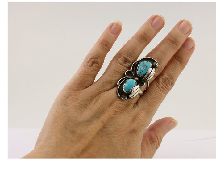 Navajo Handmade Ring 925 Silver Natural Tuquoise Native American Artist C.80's