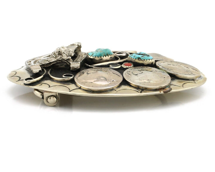 Navajo Horse Belt Buckle Nickle Silver Gemstone Handmade Native American C.80's