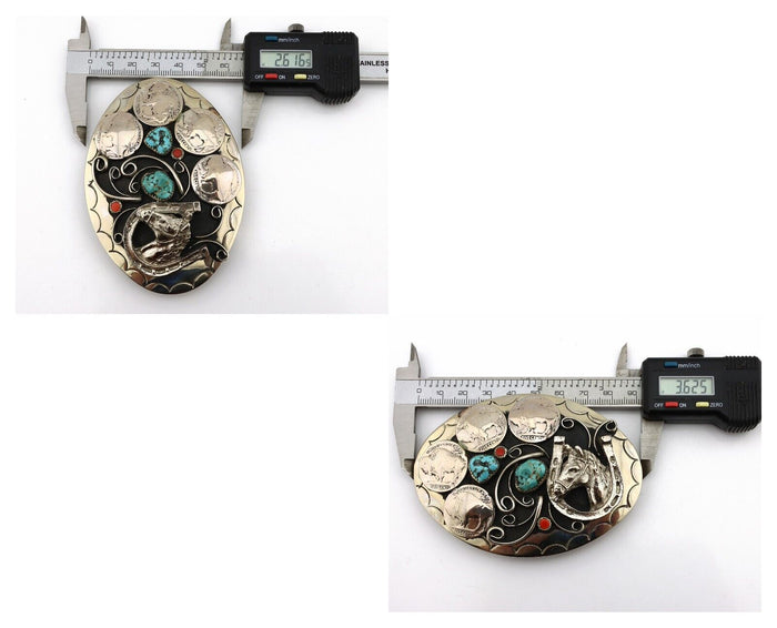 Navajo Horse Belt Buckle Nickle Silver Gemstone Handmade Native American C.80's