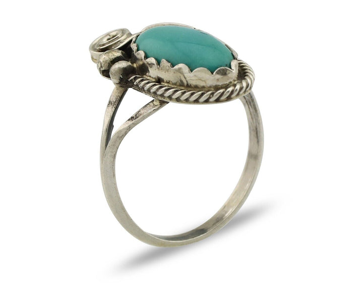 Navajo Inlaid Ring 925 Silver Blue Turquoise Artist Signed Justin Morris C.80s