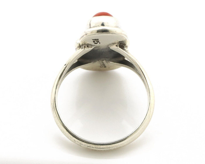 Navajo Inlay Band Ring 925 Silver Turquoise & Coral Native Artist C.80's