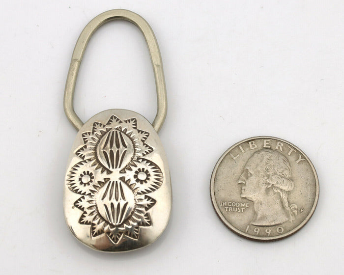 Navajo Key Chain .925 Silver Hand Stamped Native American Artist C.80s