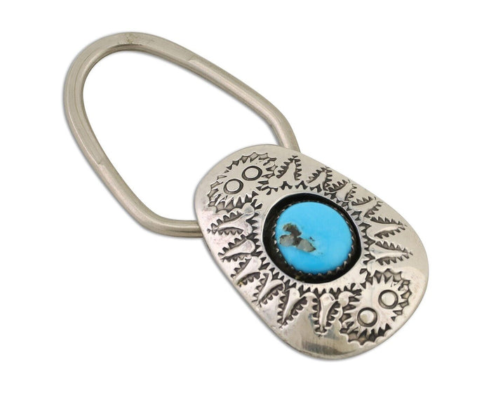 Navajo Key Chain .925 Silver Hand Stamped Native Artist C.80s