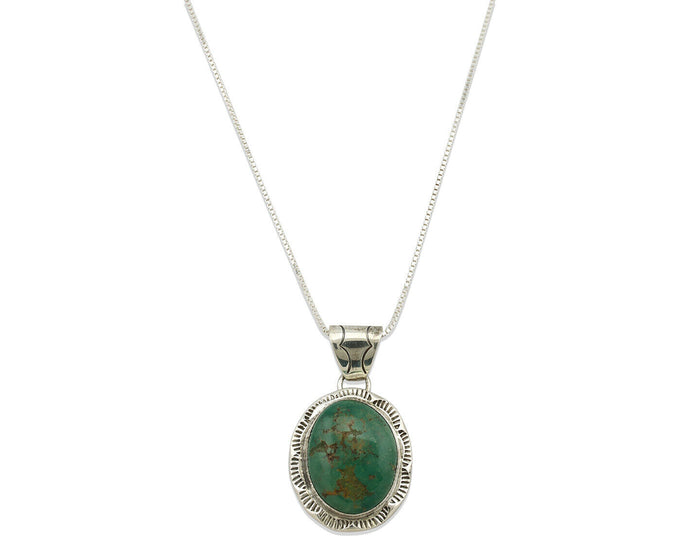 Navajo Kingman Turquoise Pendant .925 Silver Artist Signed JP C.80's