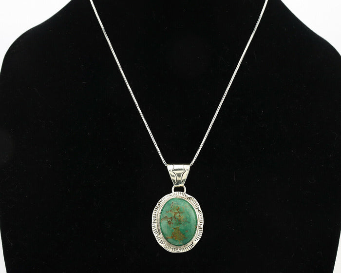 Navajo Kingman Turquoise Pendant .925 Silver Artist Signed JP C.80's