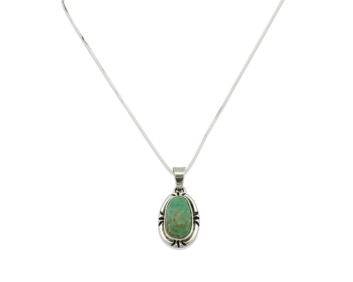 Navajo Kingman Turquoise Pendant .925 Silver Hand Stamped Signed Gecko C.80's