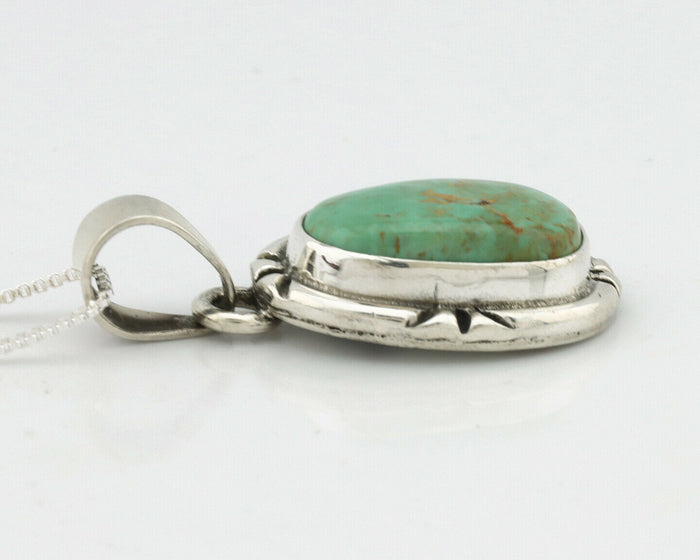 Navajo Kingman Turquoise Pendant .925 Silver Hand Stamped Signed Gecko C.80's